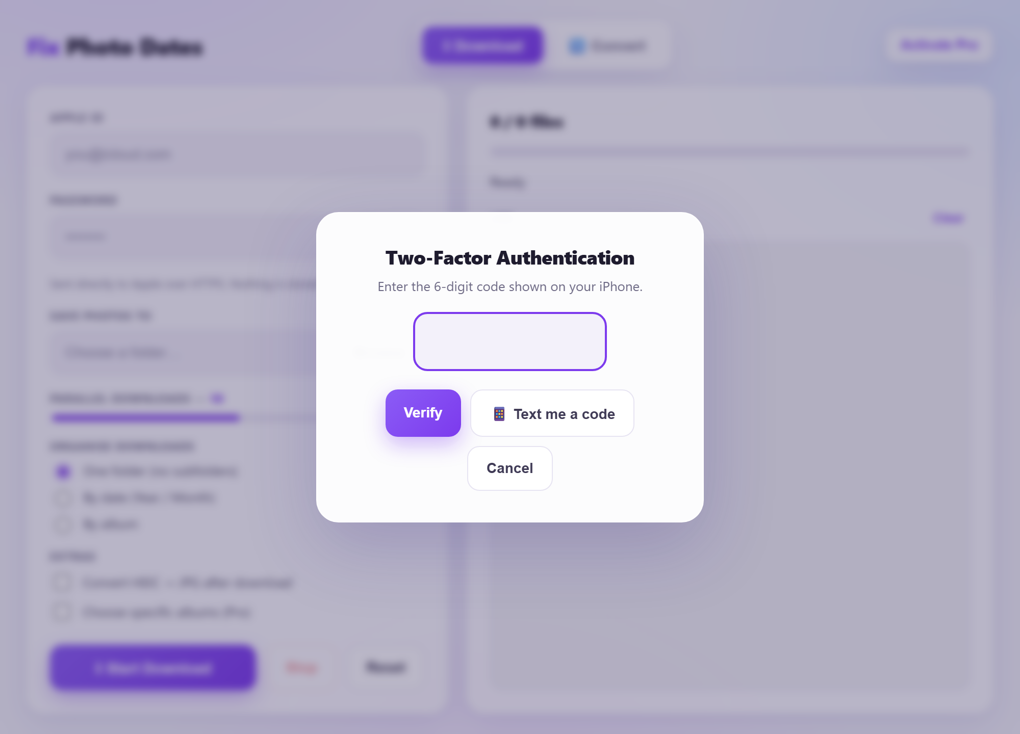 Two-factor authentication code entry screen